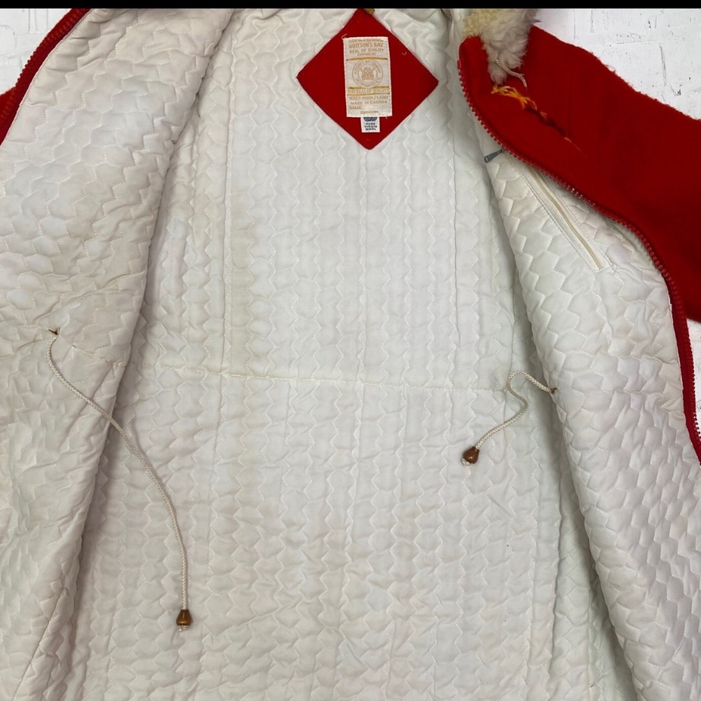 VINTAGE RED HUDSON'S BAY WOOL PARKA WITH FUR LINED HOOD - Picture 7 of 9